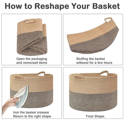 90L Extra Large Blanket Basket, Woven Rope Laundry Basket Hamper - Image 8