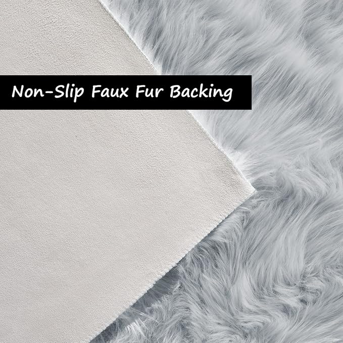 Goolela Grey Area Rug 9x12 Fluffy Fuzzy Furry Rug - Image 4