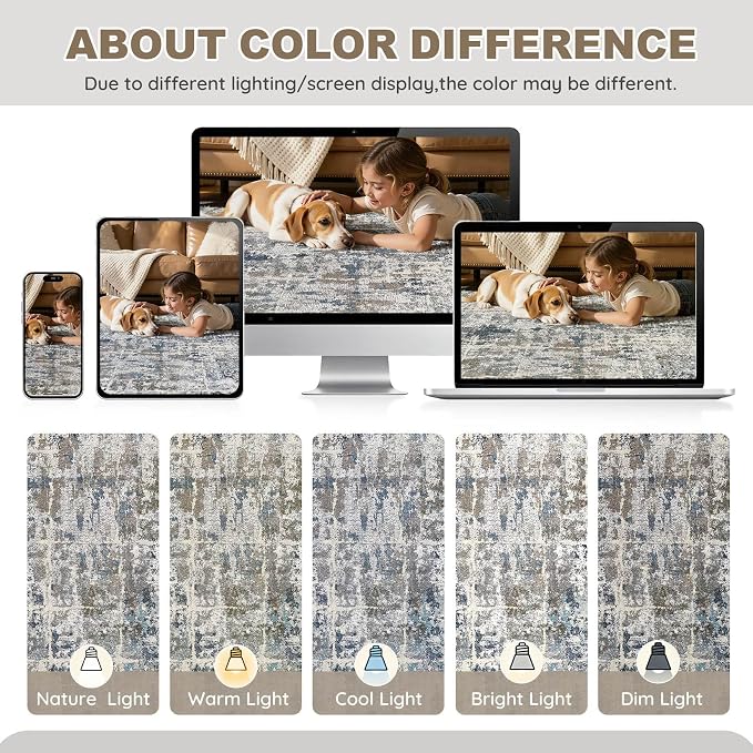 DMOYEST Area Rug Living Room Rugs 5x7 Washable Abstract Carpet | Neutral Modern - Image 7