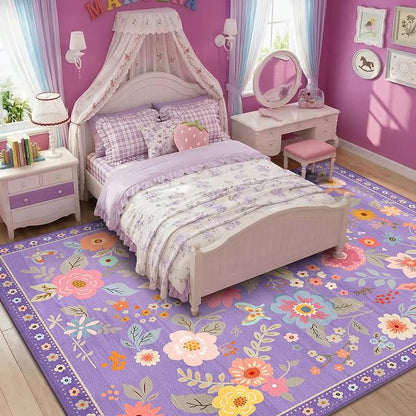 RELEANY Floral Washable 8x10 Area Rugs Purple/Pink | Flower Carpet Print Boho - Image 2
