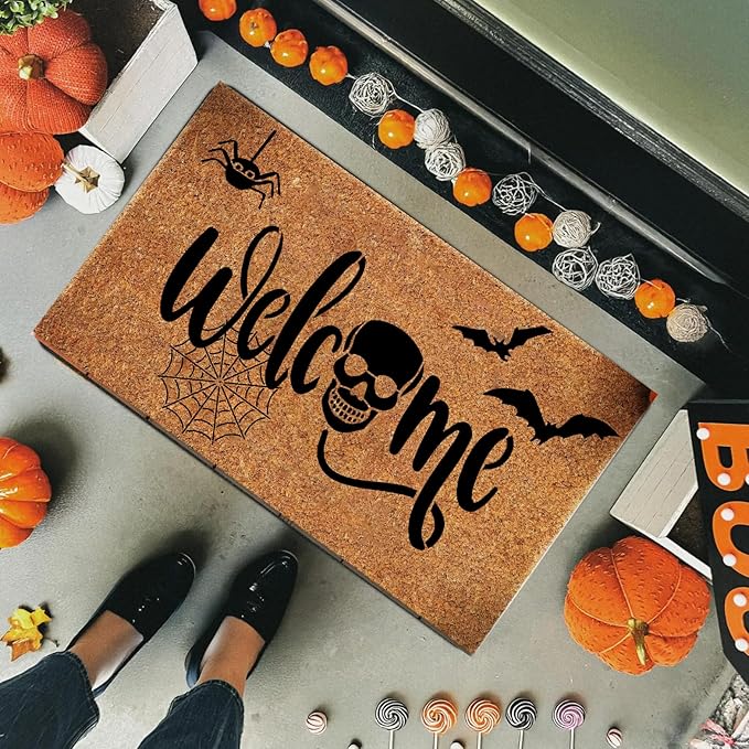 Halloween Stencils for Door Mats Welcome Skeleton Doormat Stencils Boo Spooky Stencil Templates for Painting on Wood Fabrics Crafts Decor