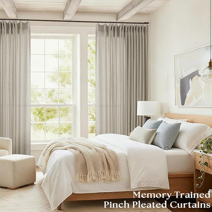 Extra Wide Pinch Pleat Curtains 108 Inches Long 100 Inch Wide Linen | Semi Sheer - Image 6