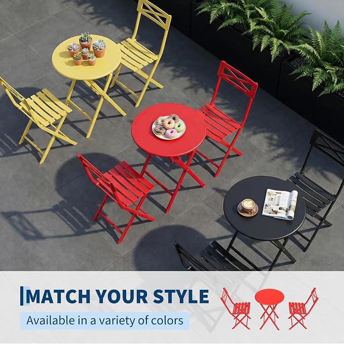 GarveeLife 3 Piece Patio Bistro Set, New Iron Outdoor Furniture Set, Metal - Image 3