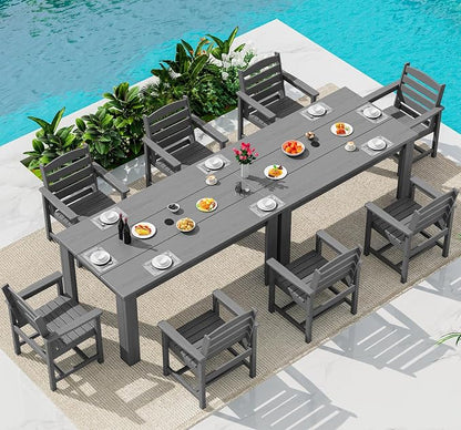 SERWALL HDPE Dining Set for 8: 2 Umbrella Hole Tables + 8 Chairs. Includes 8 by SERWALL