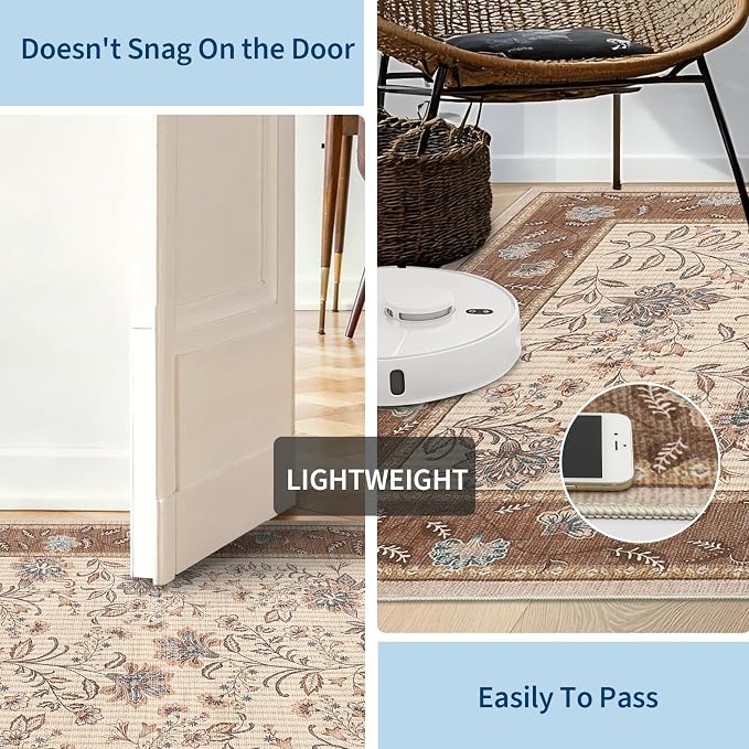 GarveeHome 9x12 Brown Washable Large Area Rug Living Room Rug Non Slip | Soft - Image 4