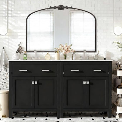 Besdomus Antique Arched Large Mirror: 48"x33" French Oversize Black Arch - Image 3