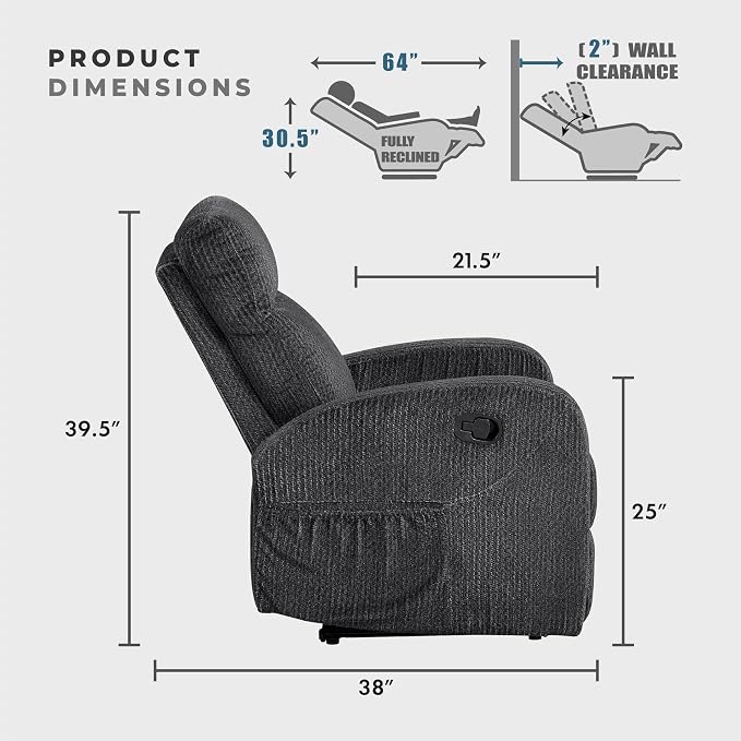 Lexicon Manual Recliner Chair, Textured Microfiber Reclining Chair, Wall Hugger - Image 2