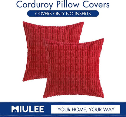 MIULEE Corduroy Decorative Throw Pillow Covers 18x18 Red Pack of 2 | Soft Boho - Image 6