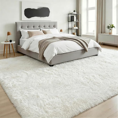 9x12 Area Rug Living Room Bedroom: Fluffy Plush Shag Carpet Ivory | - Image 3