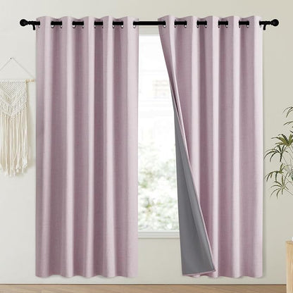 NICETOWN Pink Vintage Linen 100% Blackout Curtains - Image 2