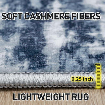 9x12 Area Rugs for Living Room: Washable Abstract Blue Grey Badroom Carpet | - Image 6