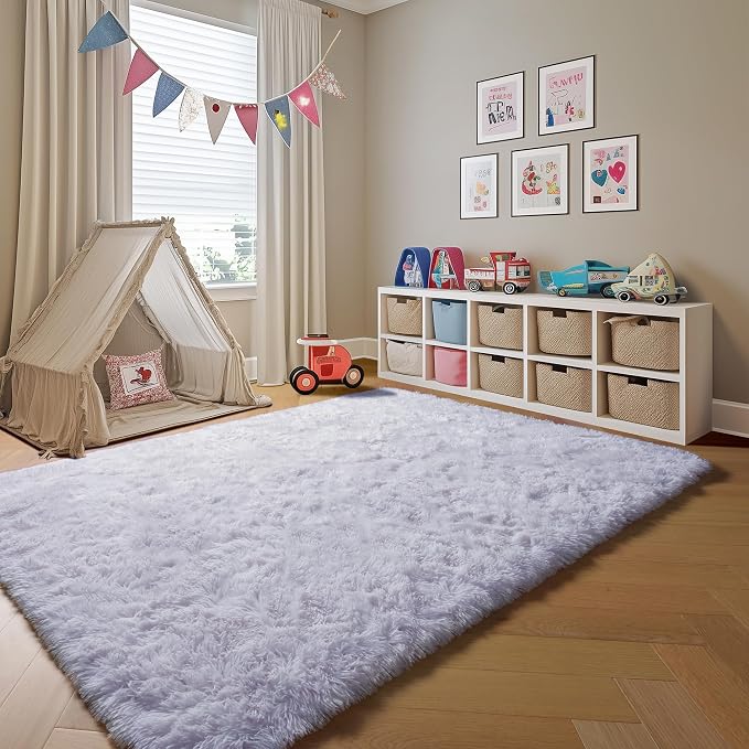 White 6x9 Area Rugs for Living Room Bedroom, Large Fluffy Bedside Throw Rug - Image 7