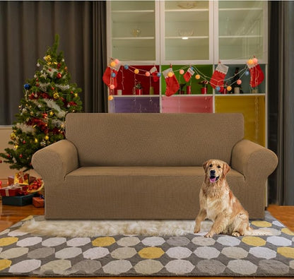 Stretch Loveseat Couch Cover, 2 Cushion Couch Slipcover, Camel | 1-Piece - Image 2