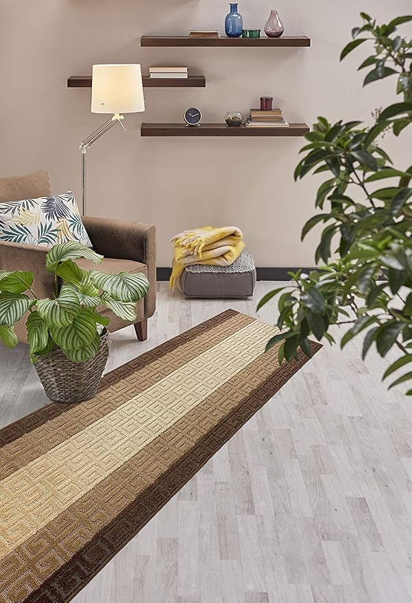 Custom Length Hallway Runner Rug, Slip Resistant, Meander Brown, 26 Inch X 10 - Image 5