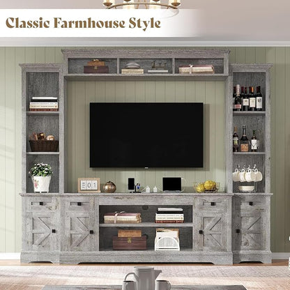 AMERLIFE 98" Farmhouse Entertainment Center Fits 75" TVs, Wall Unit - Image 4
