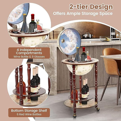 MEDIMALL Wood Globe Bar Liquor Cabinet, 16th Century Italian Replica Bar Stand - Image 5