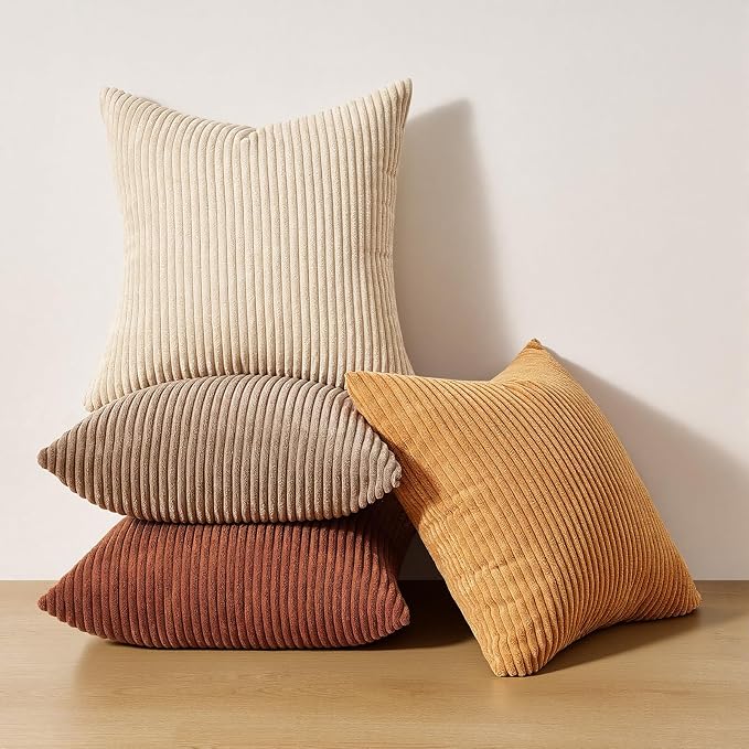 Topfinel Fall Soft Corduroy Throw Pillow Covers 18x18 Inch Yellow Brown | Set - Image 7