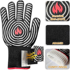DEYAN 932°F Heat Resistant BBQ Gloves | Silicone Non-Slip Oven Mitts for Grilling, Baking, Smoking | Fireproof & Flexible with Fingers (Grey, 1 Pair)