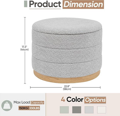 Round Storage Ottoman with Tray Lid, Folding Chenille Fabric Footrest with - Image 3