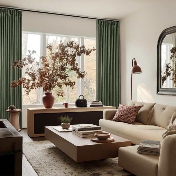 Olive Green Pleated 100% Blackout Linen Curtains 84 Inch Length | Room Darkening - Image 9