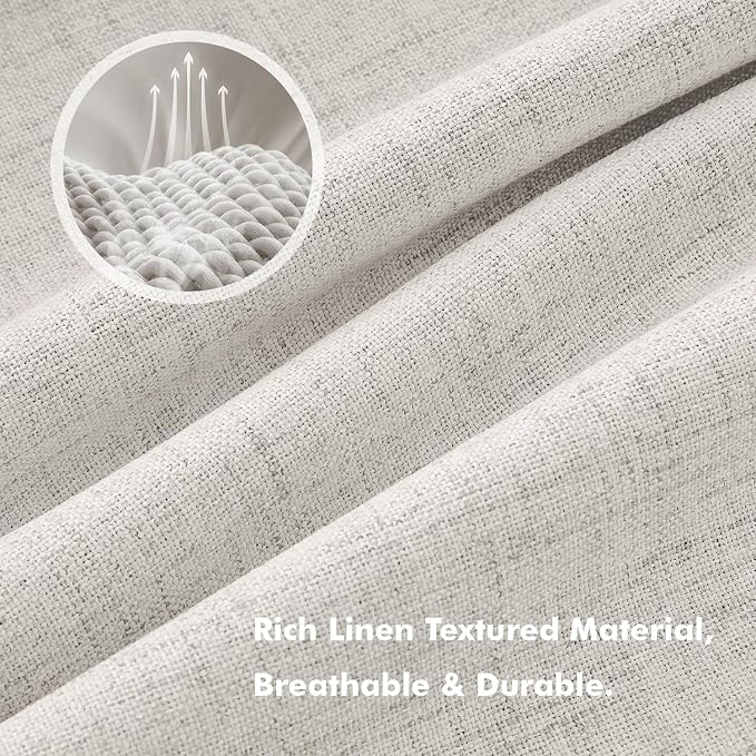 MIULEE 100% Blackout Linen Curtains 42 x 90 Inch Cream White 2 Panels | Thermal - Image 3