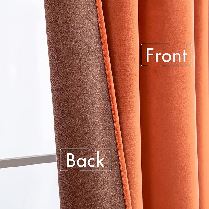 MIULEE Velvet Curtains 52x96 inches 2 Panels Fall Orange Blackout Curtains | - Image 6