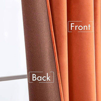 MIULEE Velvet Curtains 52x90 inches 2 Panels Fall Orange Blackout Curtains | - Image 6