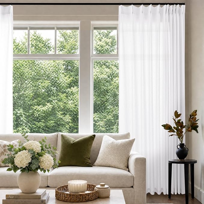 White Pinch Pleat Linen Curtains 72 Inch Width 120 Inches Long | Light - Image 2