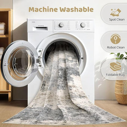 LOONGRUG 3x5 Rug Machine Washable Neutral Modern Soft Rug Grey Brown | Stain - Image 2