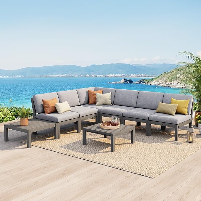 Stoog Modular L-Shaped Sectional Sofa Set, 8-Piece All-Weather Patio Furniture by Stoog