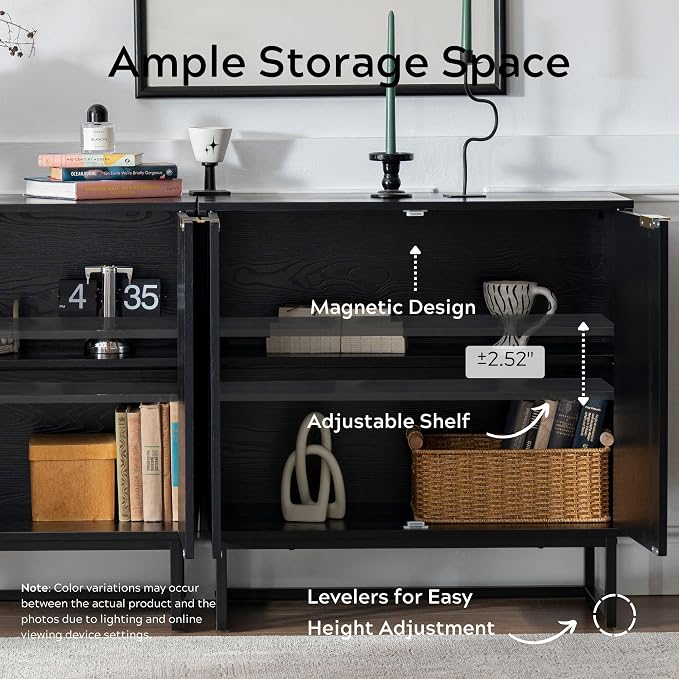 EYYTHUNG Fluted Cabinet with Storage, Sideboard Buffet Cabinet with Adjustable - Image 5