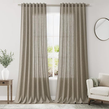 Mocha Linen Curtains 90 Inch Length 2 Panels Set by Nanspring