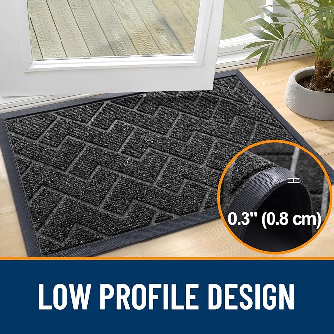 OLANLY Front Door Mat Outside 59x34, All-Season Absorbent Rubber Doormat | Black - Image 4