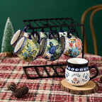 ALMA Handpainted Blue Coffee Mug,Potbelly Ceramic Coffee Mug, Premium Hand Warmer Tea Mug, Microwave & Dishwasher safe-12.85oz(380ml)