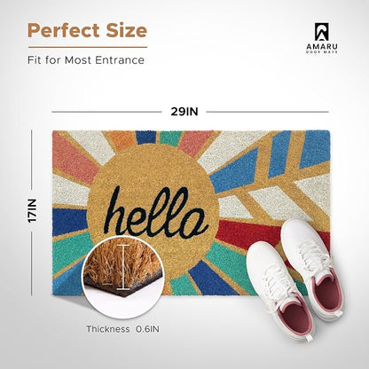Coir Welcome Mat, Hello Colorful, 17 x 29 in | 100% Natural Coir, Anti-Shedding - Image 2