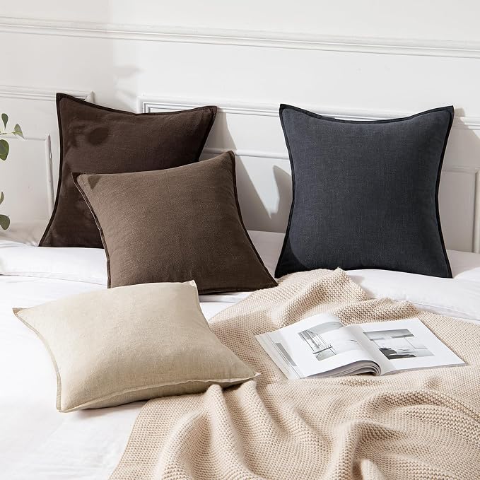 MIULEE Decorative Linen Euro Sham Pillow Covers 22x22 Inch Dark Brown | Boho - Image 4