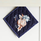 Maison d' Hermine Pot Holders Set 100% Cotton Heat Resistant Potholders 8" x 8" Hot Pads with Loop BBQ, Cooking, Baking, Grilling, Kitchen, Handling Hot Pans (Pack of 2, Pumpkin Blues)
