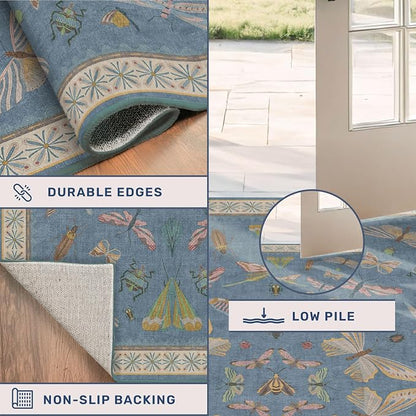 Washable Blue Rugs for Bedroom Bedside - Image 5