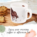 Royal Worcester Wrendale Designs Farmhouse Style Mug, Gigi - 14 oz Fine Bone China Mug with Equestrian Illustration for Cozy Kitchen Vibes - Floral Drinkware for Daily Comfort