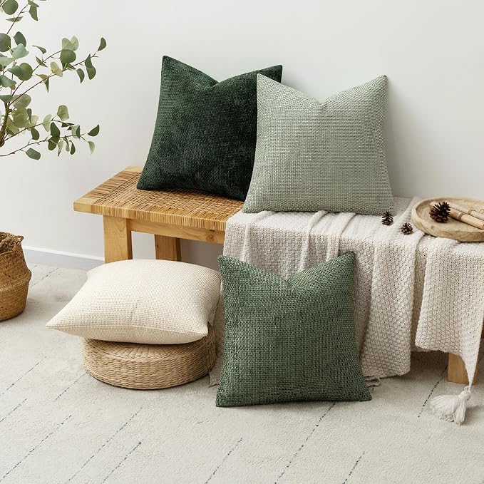 MIULEE Soft Decorative Chenille Pillow Covers Green 16x16 Pack of 4 | Nordic - Image 4