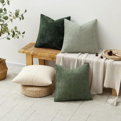 MIULEE Soft Decorative Chenille Pillow Covers Green 16x16 Pack of 4 | Nordic - Image 4