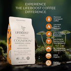 Lifeboost French Vanilla Cognition Mushroom Coffee - Low Acid Medium Organic Coffee with Nootropic Lions Mane & Chaga Mushrooms - Increase Energy, Boost Focus & Immune Support - 12 oz Bag - Ground