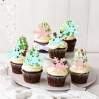 Gyufise 50Pcs Pink Edible Cupcake Cake Toppers Snowflake Cake Decorations for Christmas Winter Frozen Theme Party Supply Decoration Blue Pink