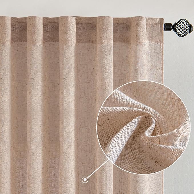 MIULEE Natural Beige Linen Curtains 52x96 Inch Long - Image 2