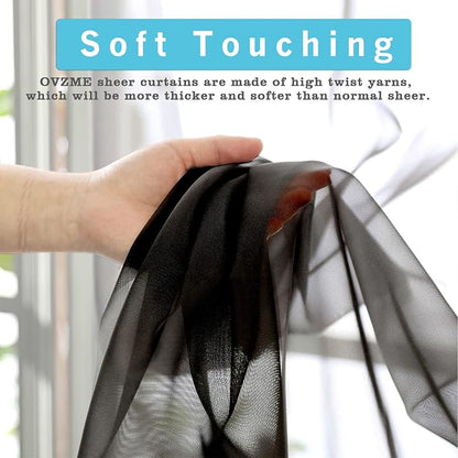 2 Panels Sheer Black Curtains 54 Inches Length Window Treatment - Image 2