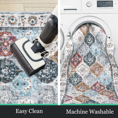 HEBE Hallway Runner Rug 2'x6', Washable Non Slip Kitchen Rug Runner | Soft Boho - Image 4