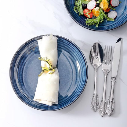 HASENSE Ceramic Pasta Bowls Set of 4, 32 Ounce Salad Serving Bowls for Kitchen, 8.7 inch Large Shallow Bowls for Pasta Salad Dinner Soup, Microwave Dishwasher Safe, Blue