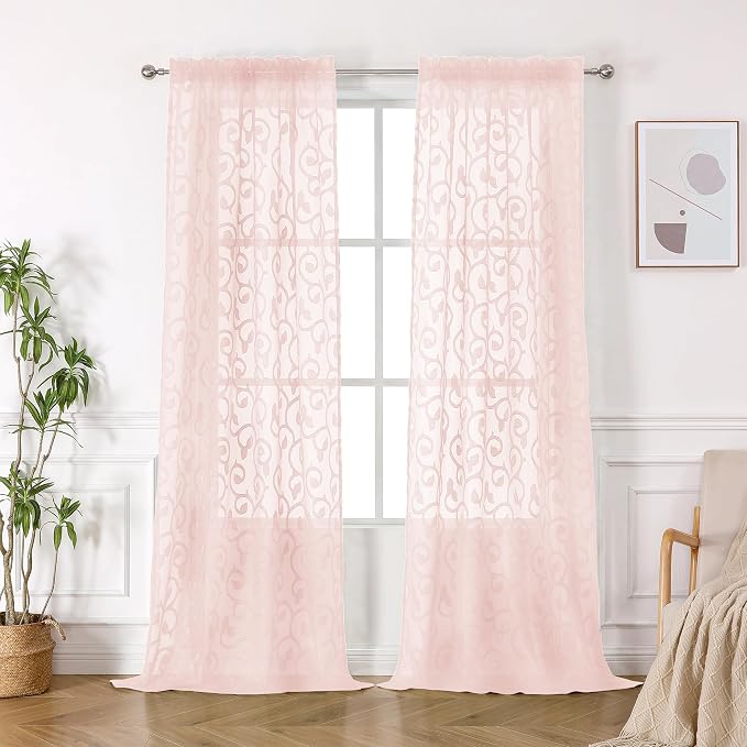Furman Extra Long Blush Pink Sheer Curtains 96 inches Long by OWENIE