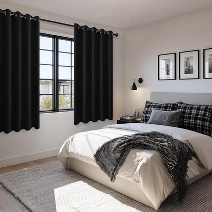 Grommet Blackout Curtains for Bedroom 60 x 72 Inches Black 2 Panels | Thermal - Image 6