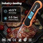 0.5 Sec Instant Read Meat Thermometer Digital with ±0.5℉ Precision, 100% Waterproof Auto Flip Bright LCD Screen, Motion Sensing Food Thermometer for Cooking Kitchen Oven Grill Candy BBQ, Orange
